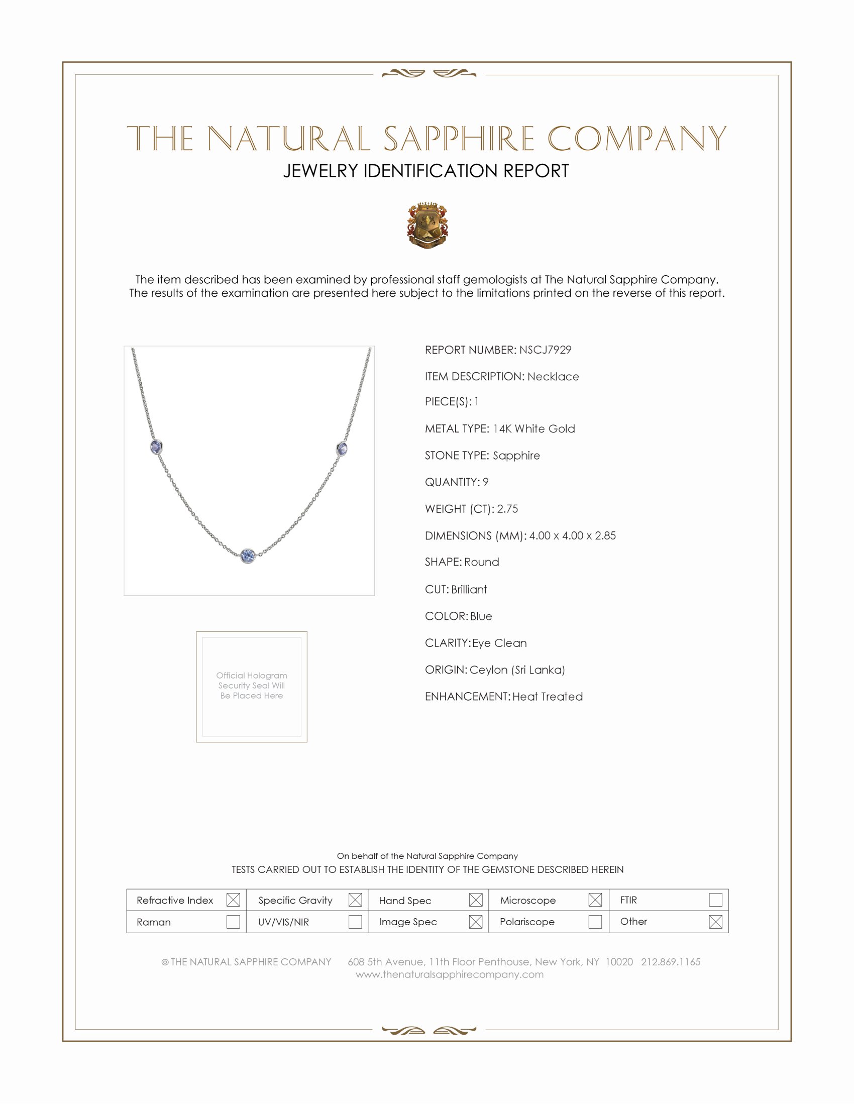 2.75 Ct. Blue Sapphire Accent Stones Necklace, 14K White Gold