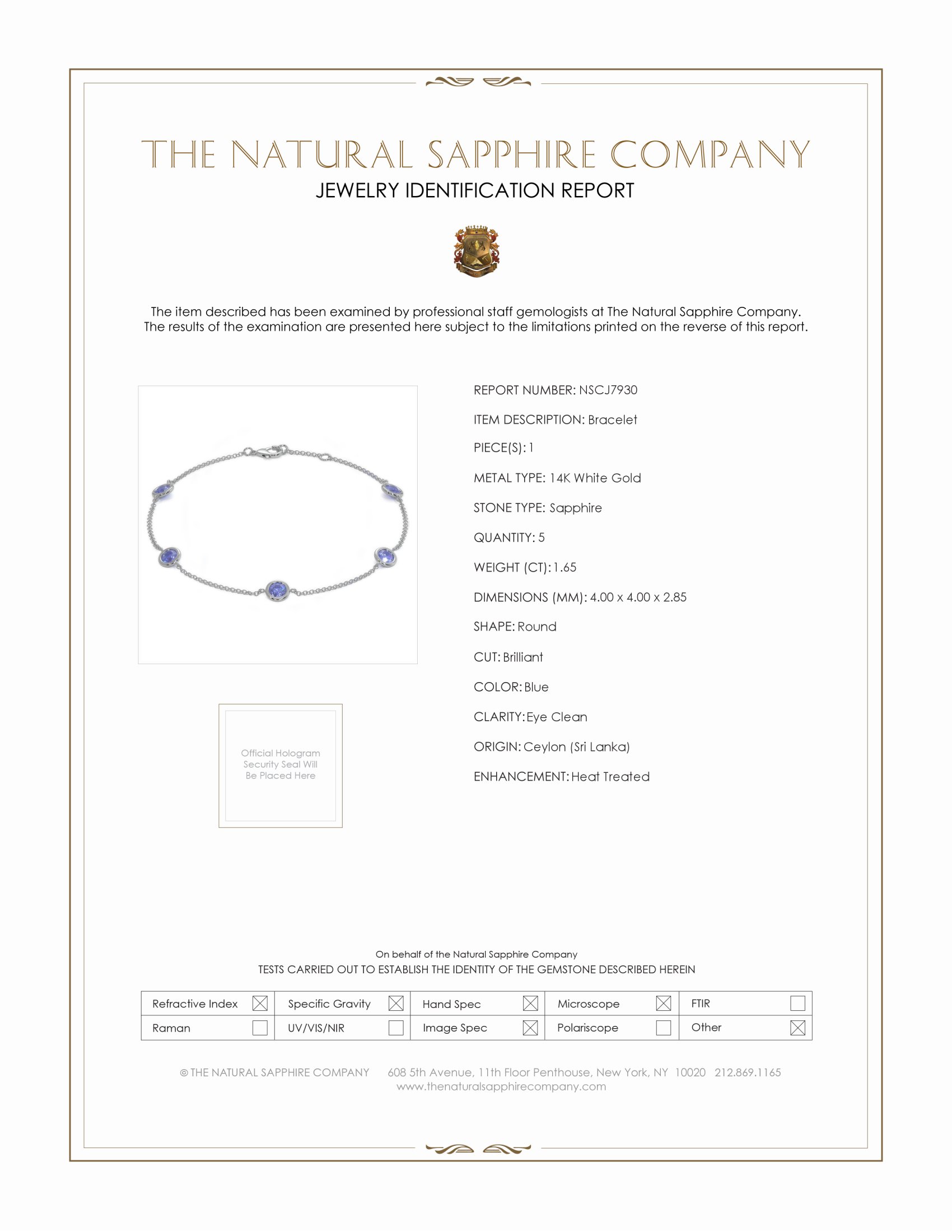 1.65 Ct.Tw. Blue Sapphire Bezel Bracelet, 14K White Gold