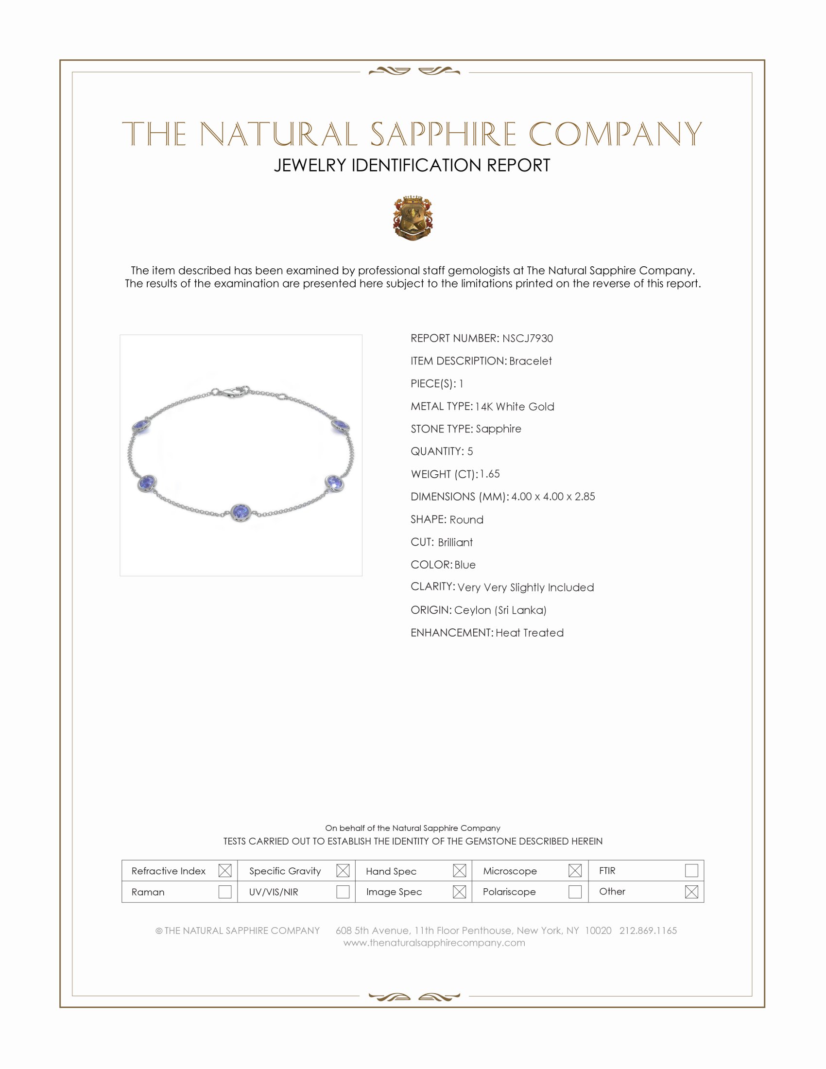 1.65 Ct.Tw. Blue Sapphire Bezel Bracelet, 14K White Gold