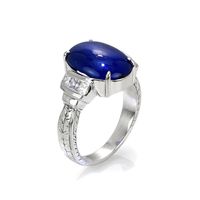 10.13 Ct. Blue Sapphire and Natural Diamond Antique Style Ring, Platinum 950 Image