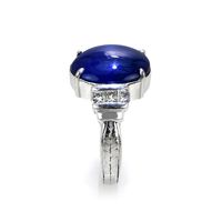 10.13 Ct. Blue Sapphire and Natural Diamond Antique Style Ring, Platinum 950 Image