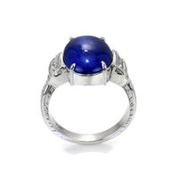 10.13 Ct. Blue Sapphire and Natural Diamond Antique Style Ring, Platinum 950 Image