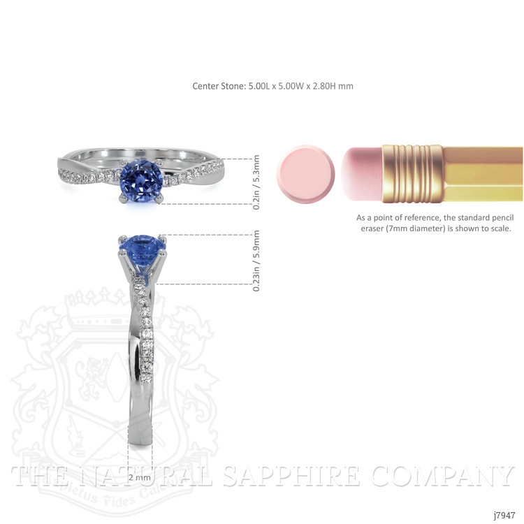 0.60 Ct. Blue Sapphire and Natural Diamond Pave Ring, 18K White Gold