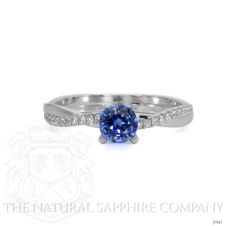 0.60 Ct. Blue Sapphire and Natural Diamond Pave Ring, 18K White Gold