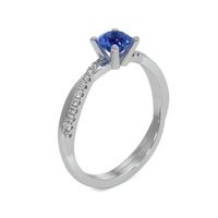 0.60 Ct. Sapphire Natural Diamond Pave Ring, 18K White Gold Image