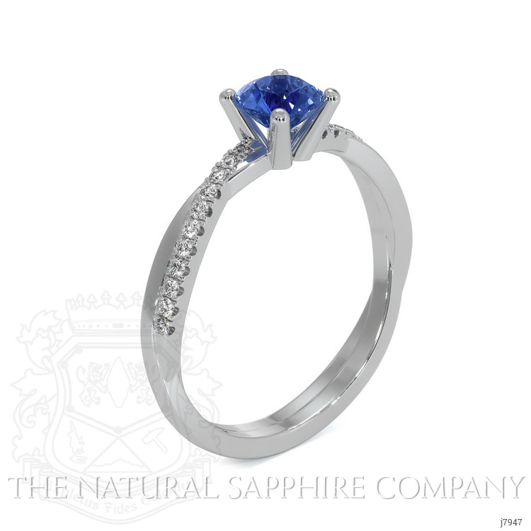 0.60 Ct. Blue Sapphire and Natural Diamond Pave Ring, 18K White Gold