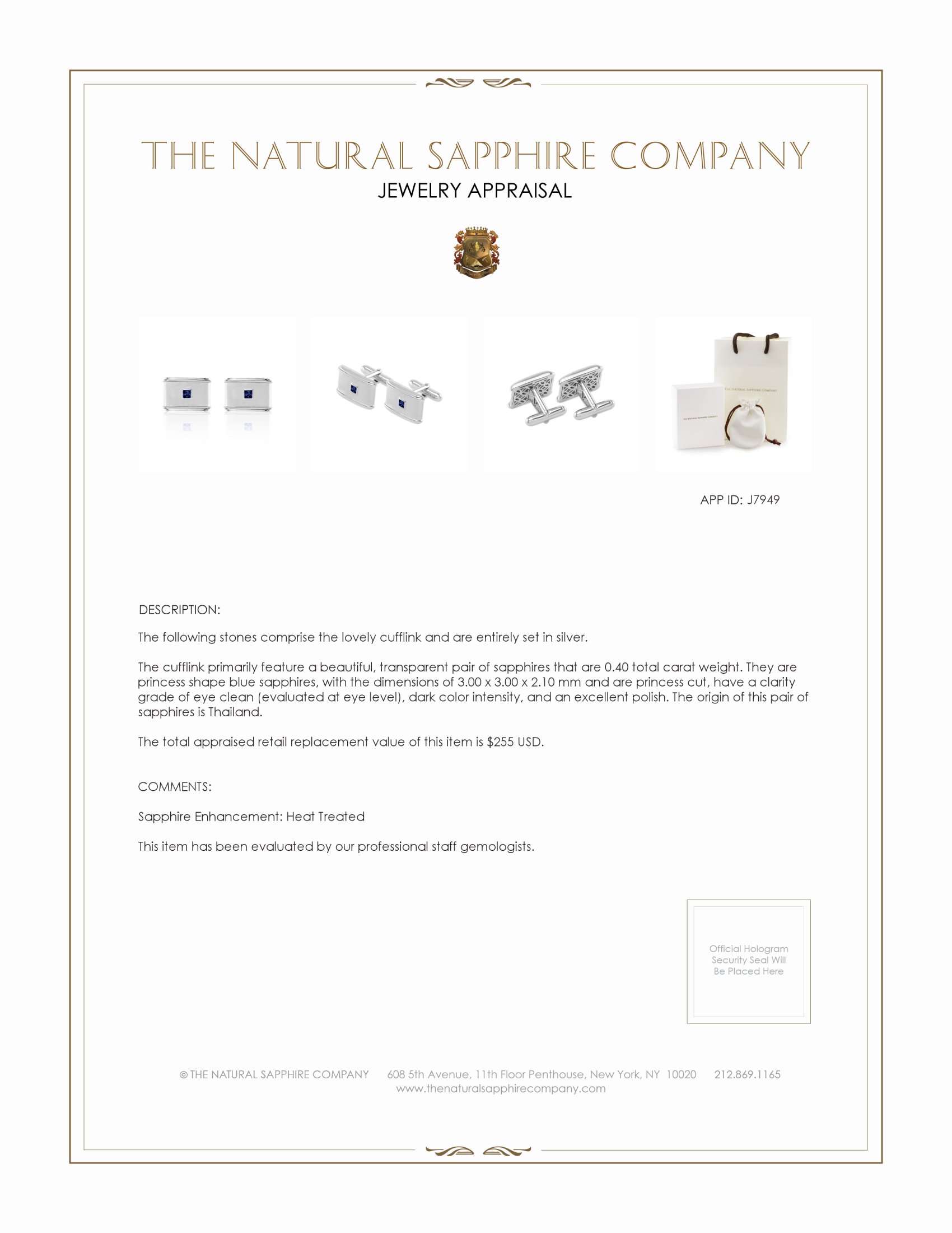 0.40 Ct. Blue Sapphire Solitaire Cufflink, Silver