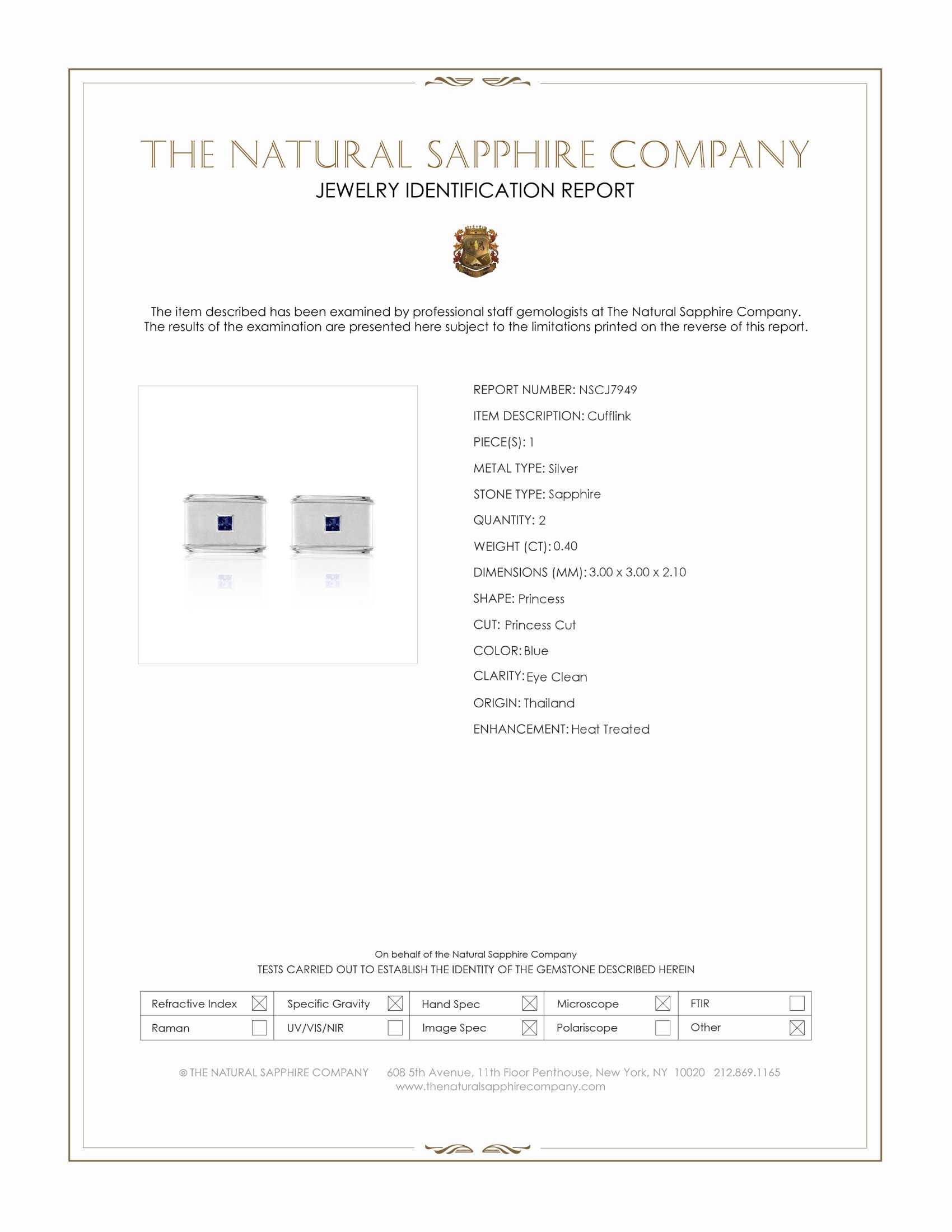 0.40 Ct. Blue Sapphire Solitaire Cufflink, Silver