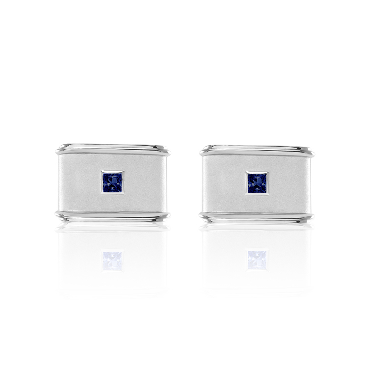 Sapphire Cufflink - Princess 0.4 Ct. - Silver #J7949 | The