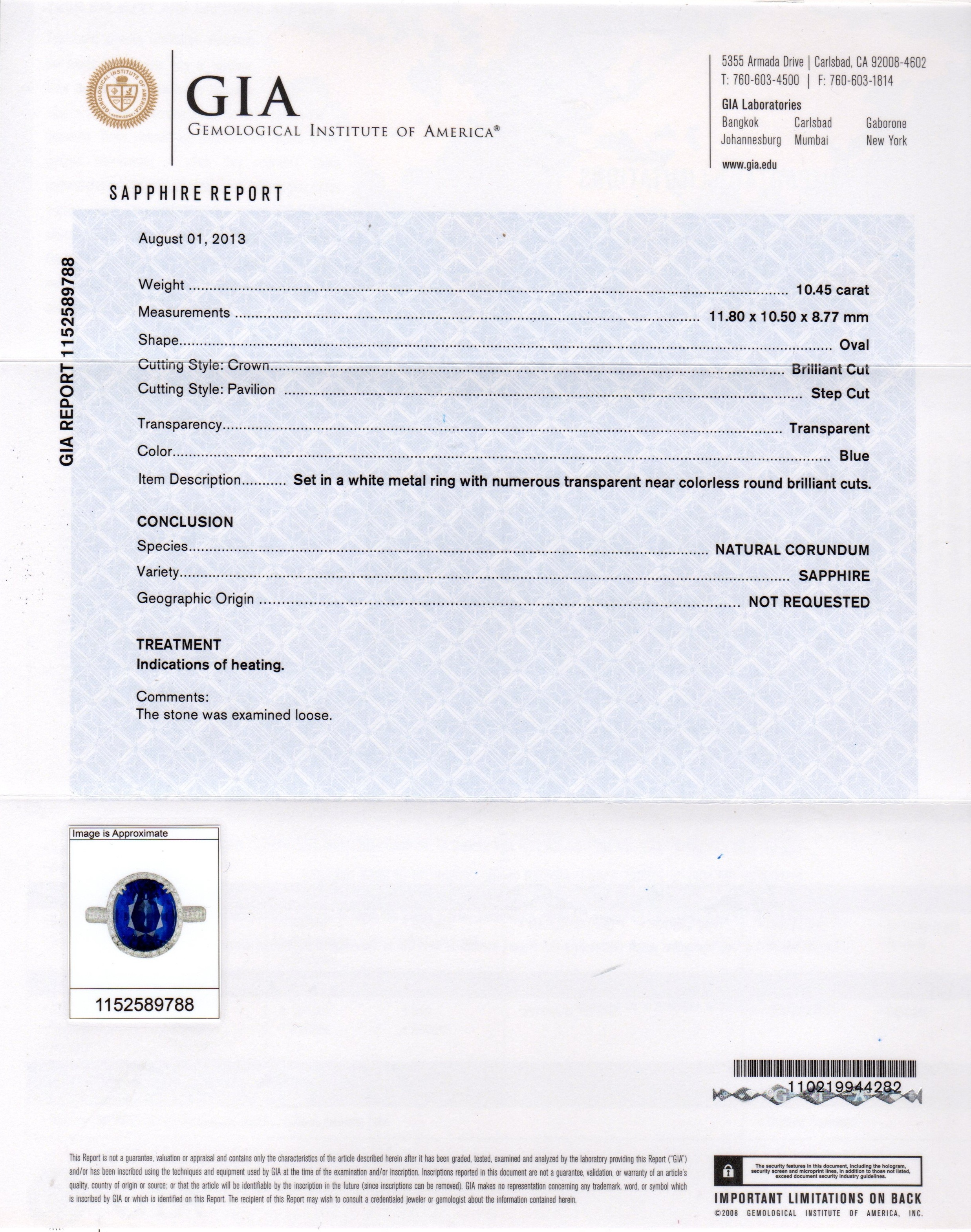 10.45 Ct. Blue Sapphire and Natural Diamond Pave Ring, 18K White Gold