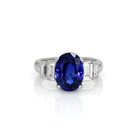 4.74 Ct. Blue Sapphire and Natural Diamond Three Stone Ring, Platinum 950 Video