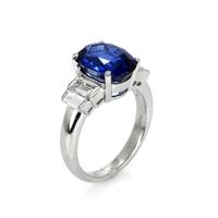 4.74 Ct. Blue Sapphire and Natural Diamond Three Stone Ring, Platinum 950 Image