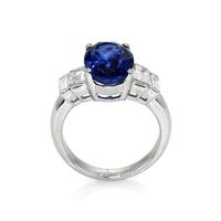 4.74 Ct. Blue Sapphire and Natural Diamond Three Stone Ring, Platinum 950 Image