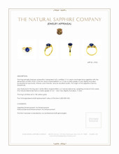 3.14 Ct. Blue Sapphire and Natural Diamond Three Stone Ring, 18K Yellow Gold Appraisal