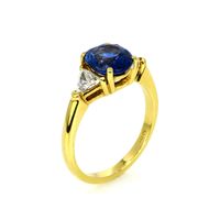 3.14 Ct. Blue Sapphire and Natural Diamond Three Stone Ring, 18K Yellow Gold Image