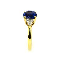 3.14 Ct. Blue Sapphire and Natural Diamond Three Stone Ring, 18K Yellow Gold Image