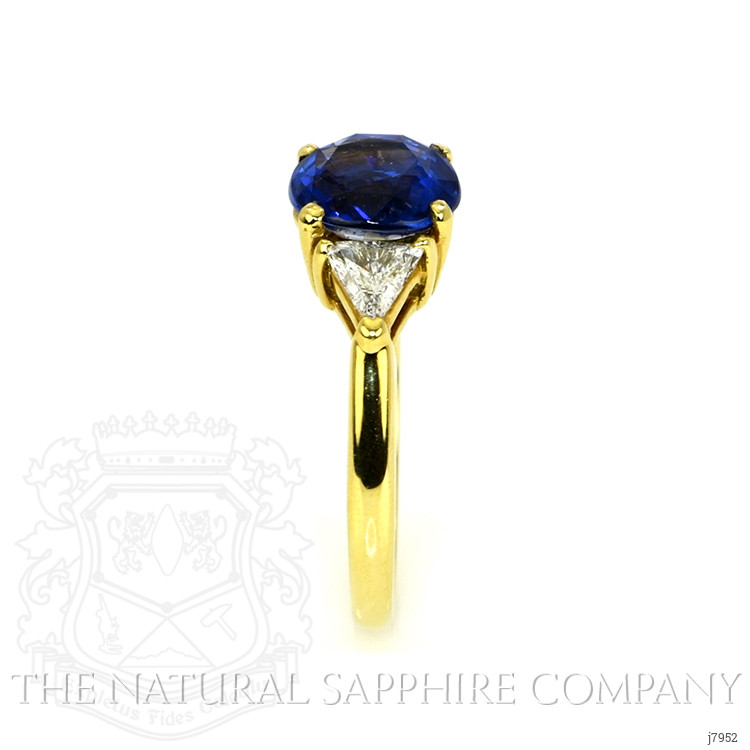 3.14 Ct. Blue Sapphire and Natural Diamond Three Stone Ring, 18K Yellow Gold