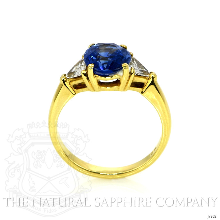 3.14 Ct. Blue Sapphire and Natural Diamond Three Stone Ring, 18K Yellow Gold