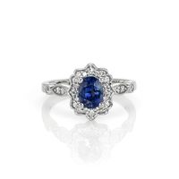 1.06 Ct. Blue Sapphire and Natural Diamond Antique Style Ring, 14K White Gold Video