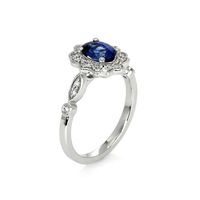 1.06 Ct. Blue Sapphire and Natural Diamond Antique Style Ring, 14K White Gold Image