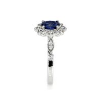 1.06 Ct. Blue Sapphire and Natural Diamond Antique Style Ring, 14K White Gold Image