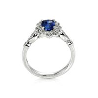 1.06 Ct. Blue Sapphire and Natural Diamond Antique Style Ring, 14K White Gold Image