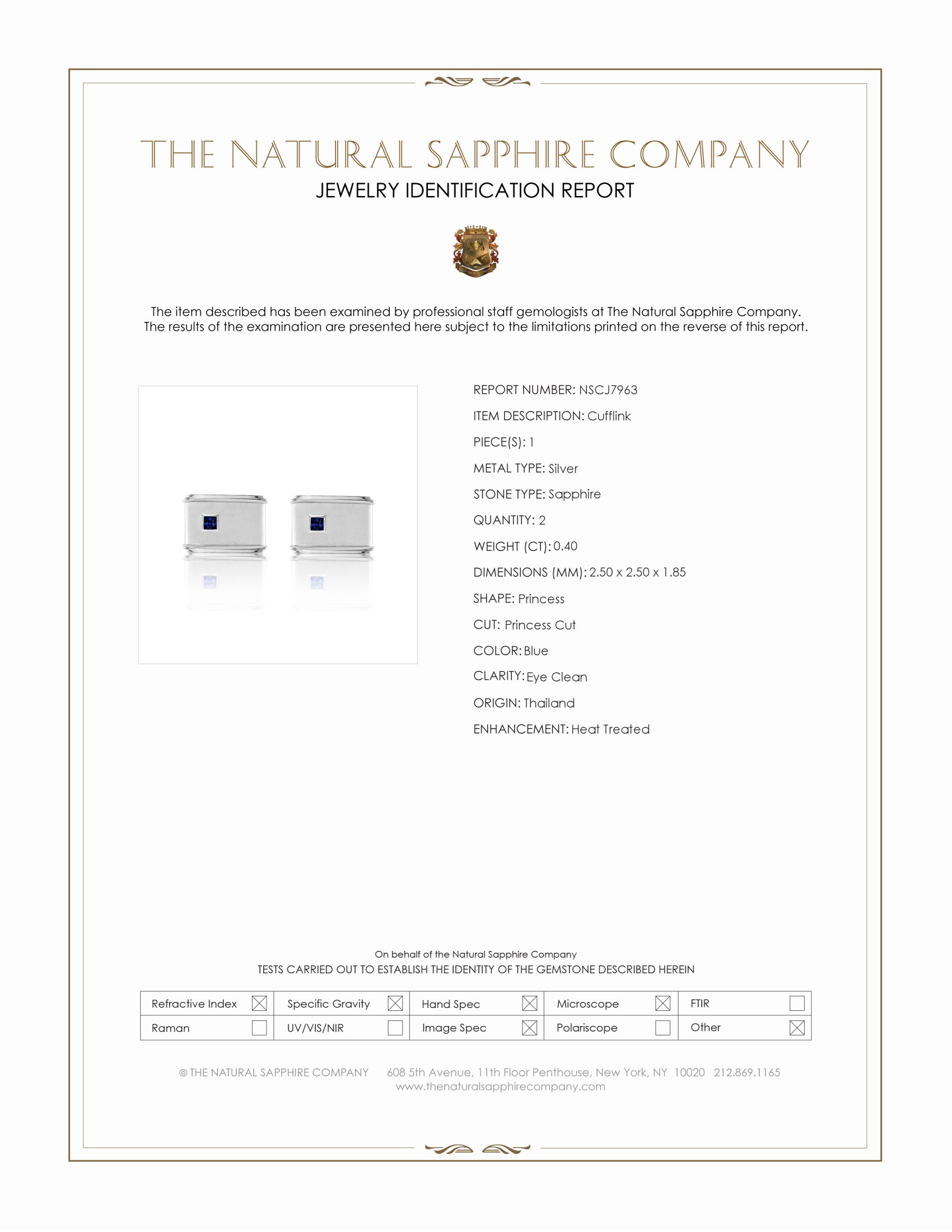 0.40 Ct. Blue Sapphire Solitaire Cufflink, Silver