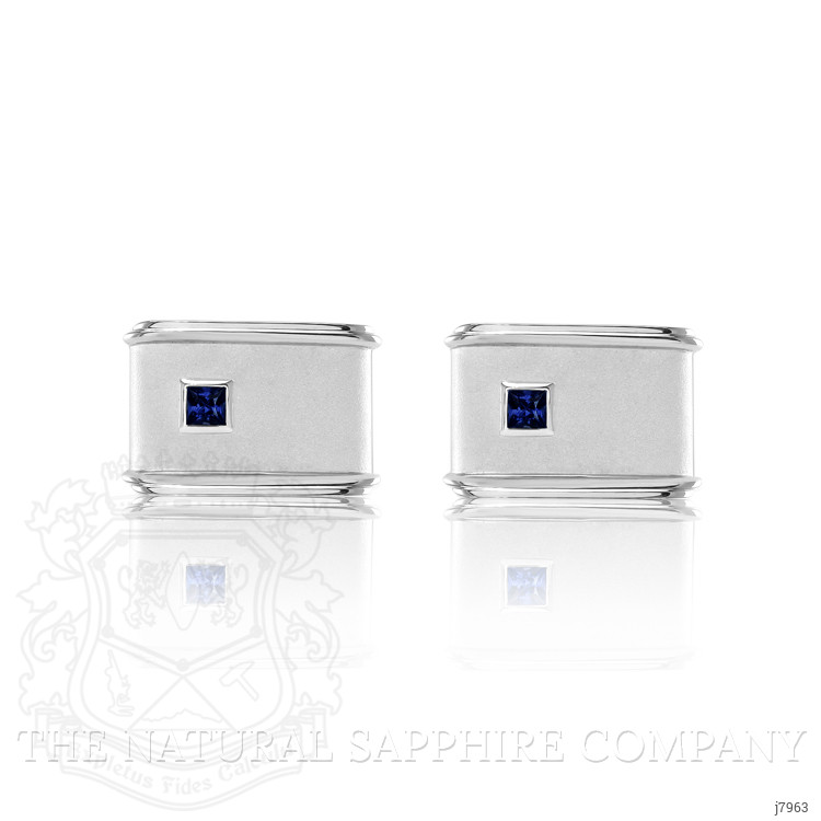 0.40 Ct. Blue Sapphire Solitaire Cufflink, Silver