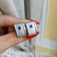 0.40 Ct. Blue Sapphire Solitaire Cufflink, Silver Life Style