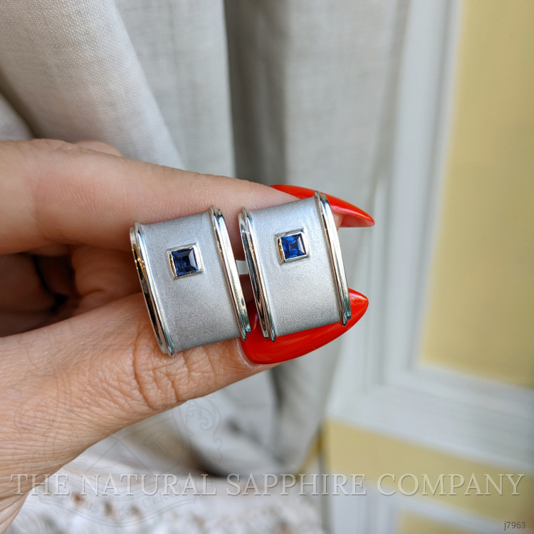 0.40 Ct. Blue Sapphire Solitaire Cufflink, Silver