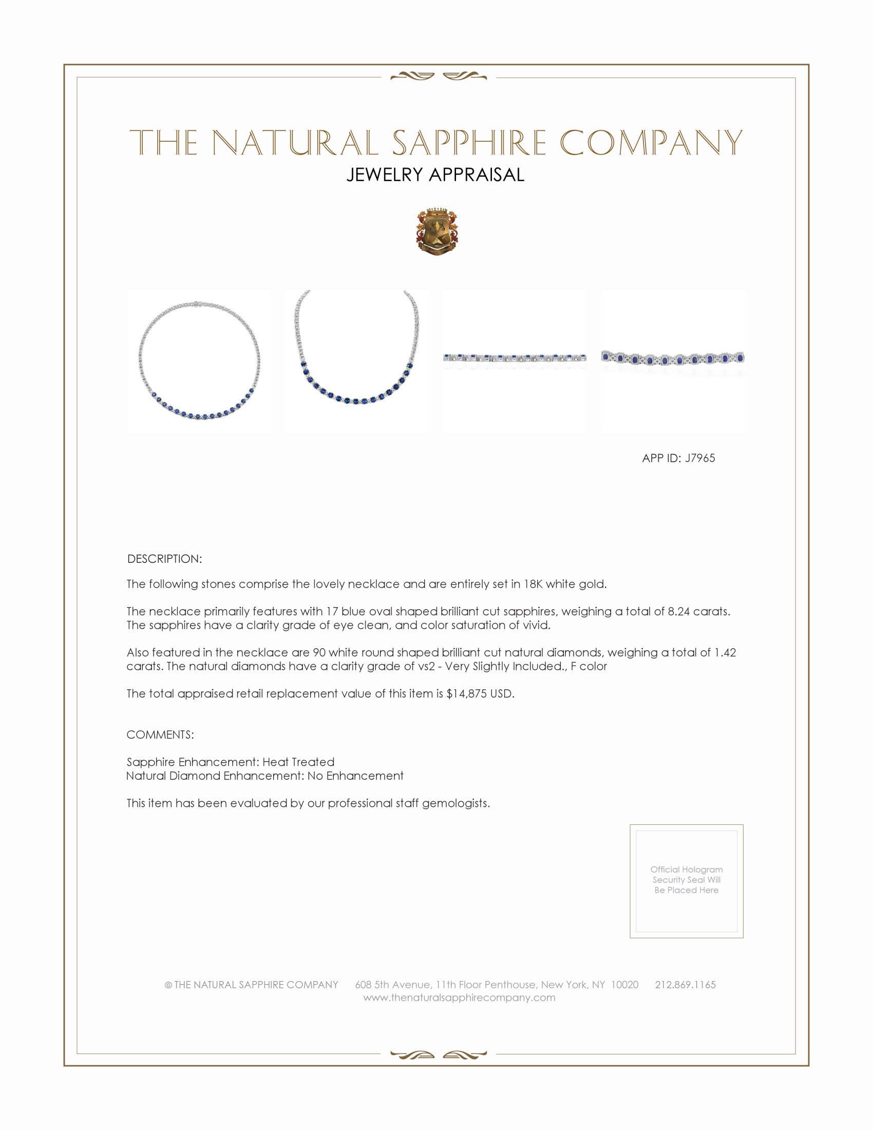 8.24 Ct. Blue Sapphire and Natural Diamond Accent Stones Necklace, 18K White Gold