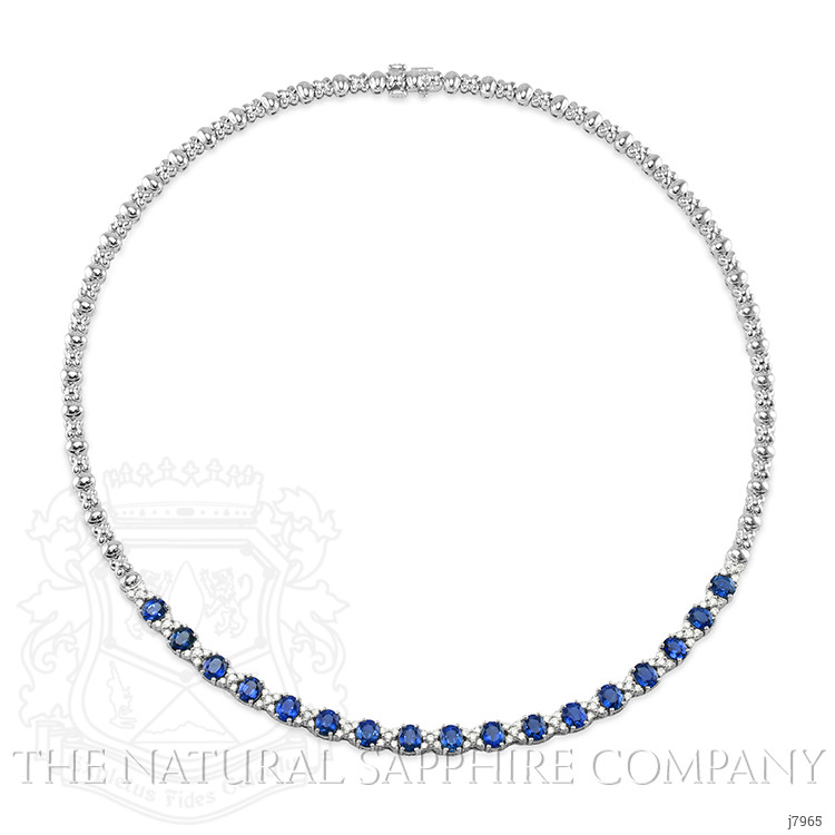 8.24 Ct. Blue Sapphire and Natural Diamond Accent Stones Necklace, 18K White Gold