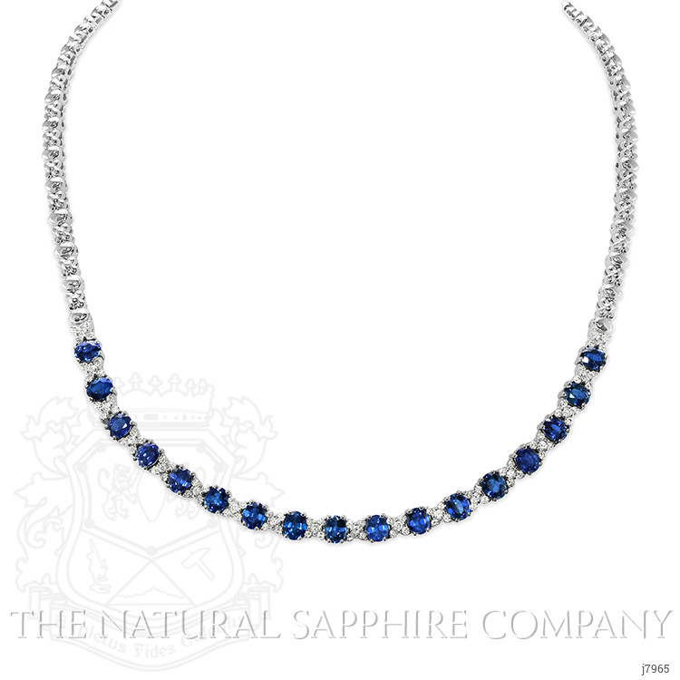 8.24 Ct. Blue Sapphire and Natural Diamond Accent Stones Necklace, 18K White Gold
