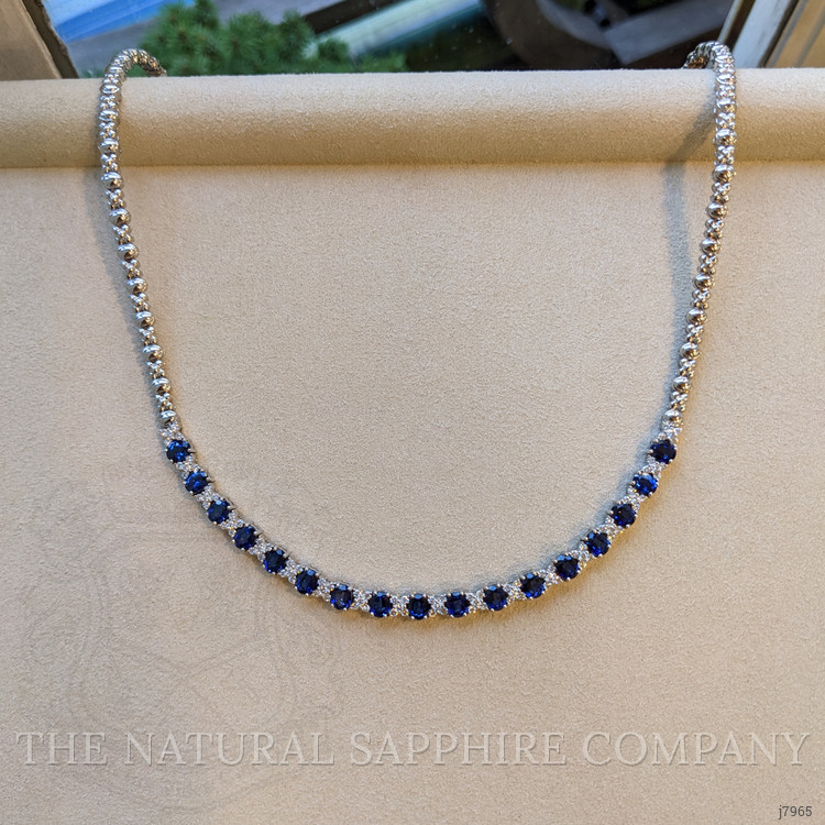 8.24 Ct. Blue Sapphire and Natural Diamond Accent Stones Necklace, 18K White Gold