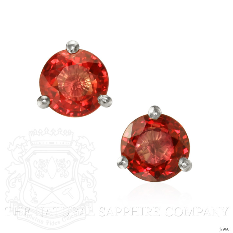1.85 Ct.Tw. Reddish Orange Sapphire Studs Earrings, 14K White Gold