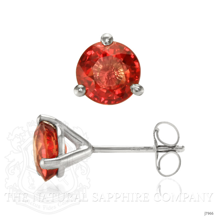 1.85 Ct.Tw. Reddish Orange Sapphire Studs Earrings, 14K White Gold