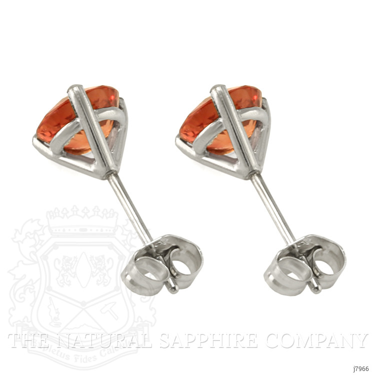 1.85 Ct.Tw. Reddish Orange Sapphire Studs Earrings, 14K White Gold