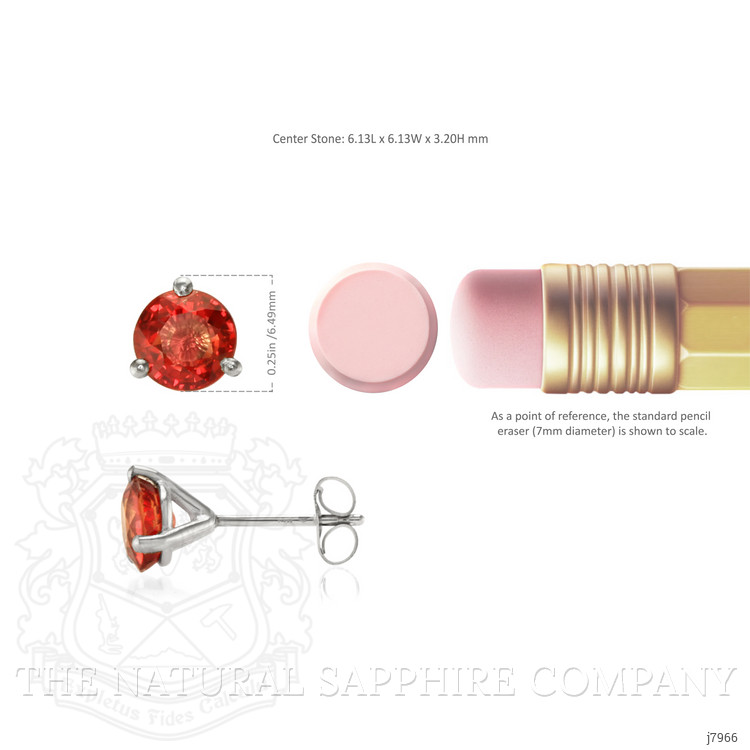 1.85 Ct.Tw. Reddish Orange Sapphire Studs Earrings, 14K White Gold