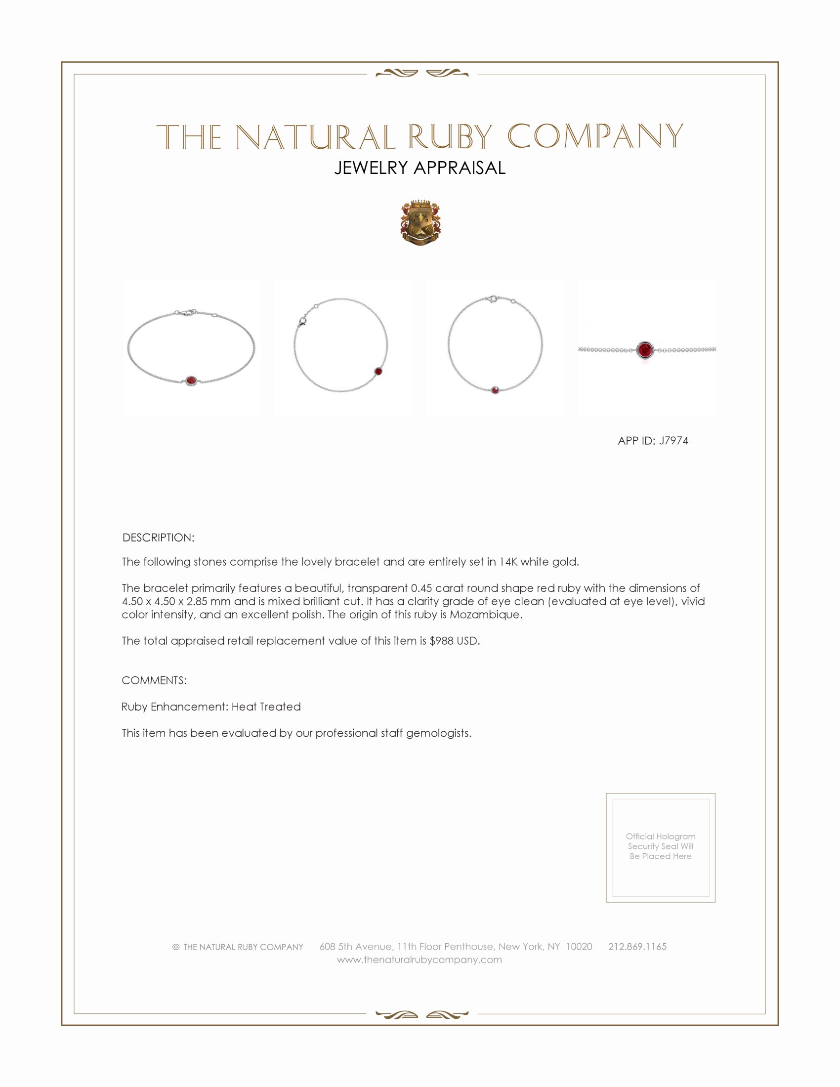 0.45 Ct.Tw. Ruby Bezel Bracelet, 14K White Gold