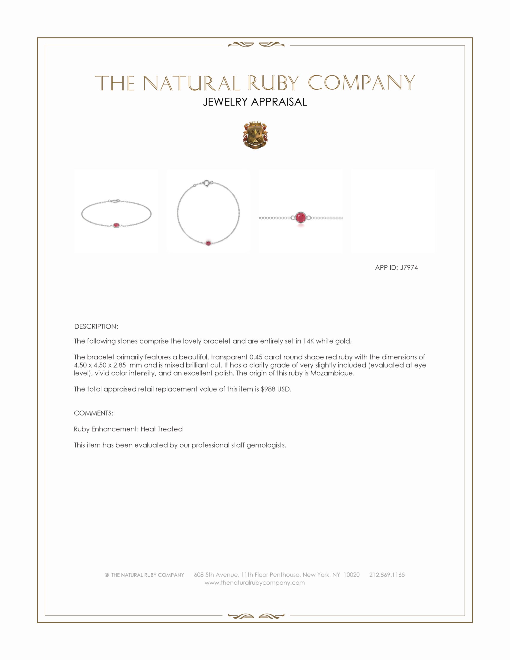 0.45 Ct.Tw. Ruby Bezel Bracelet, 14K White Gold