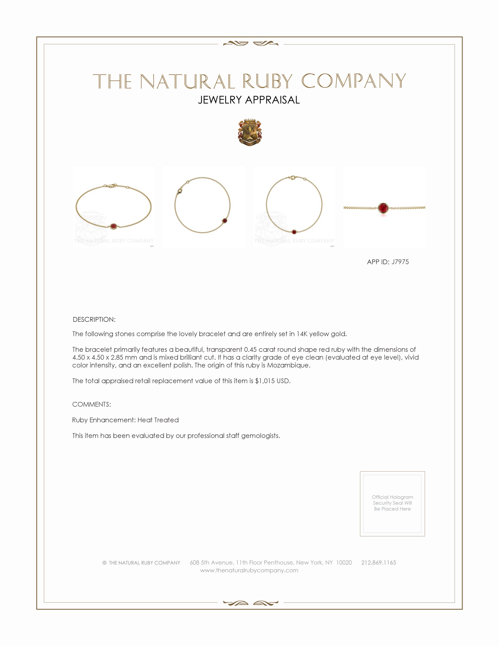 0.45 Ct.Tw. Ruby Bezel Bracelet, 14K Yellow Gold