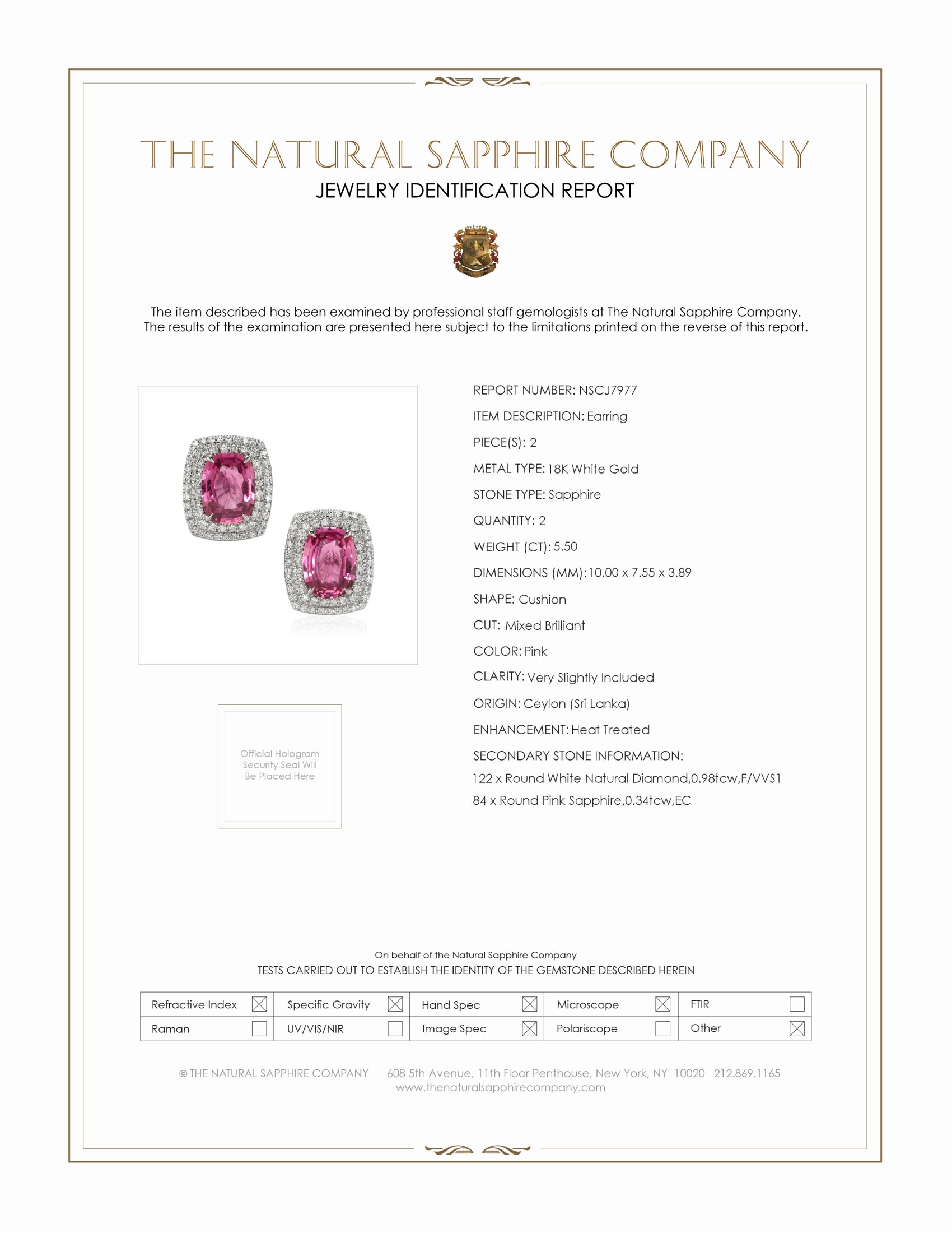5.50 Ct.Tw. Pink Sapphire and Natural Diamond Pave Earrings, 18K White Gold