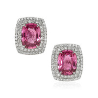 5.50 Ct.Tw. Pink Sapphire and Natural Diamond Pave Earrings, 18K White Gold Video