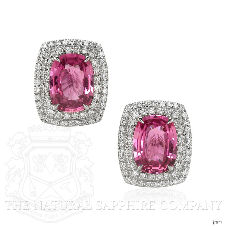 5.50 Ct.Tw. Pink Sapphire and Natural Diamond Pave Earrings, 18K White Gold
