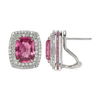 5.50 Ct.Tw. Pink Sapphire and Natural Diamond Pave Earrings, 18K White Gold Image