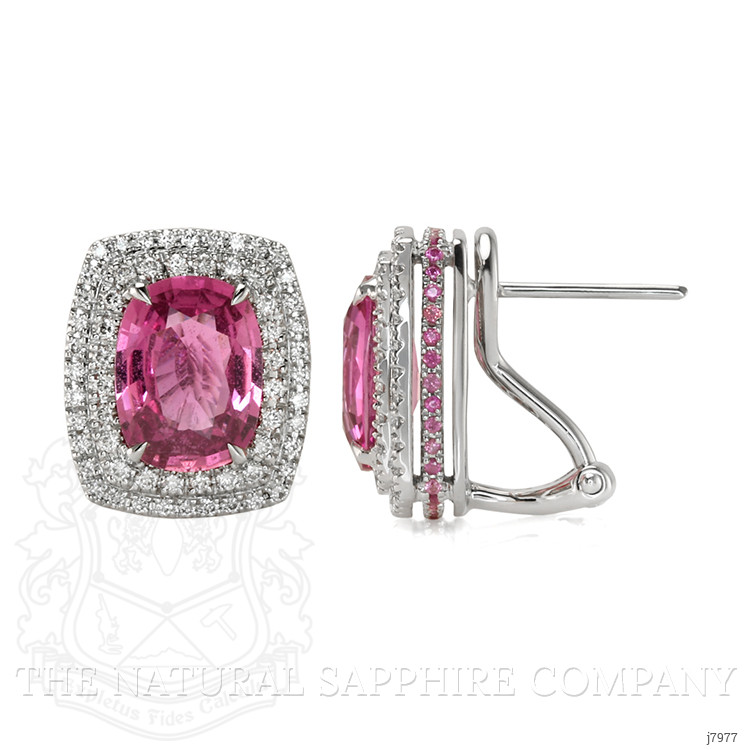5.50 Ct.Tw. Pink Sapphire and Natural Diamond Pave Earrings, 18K White Gold