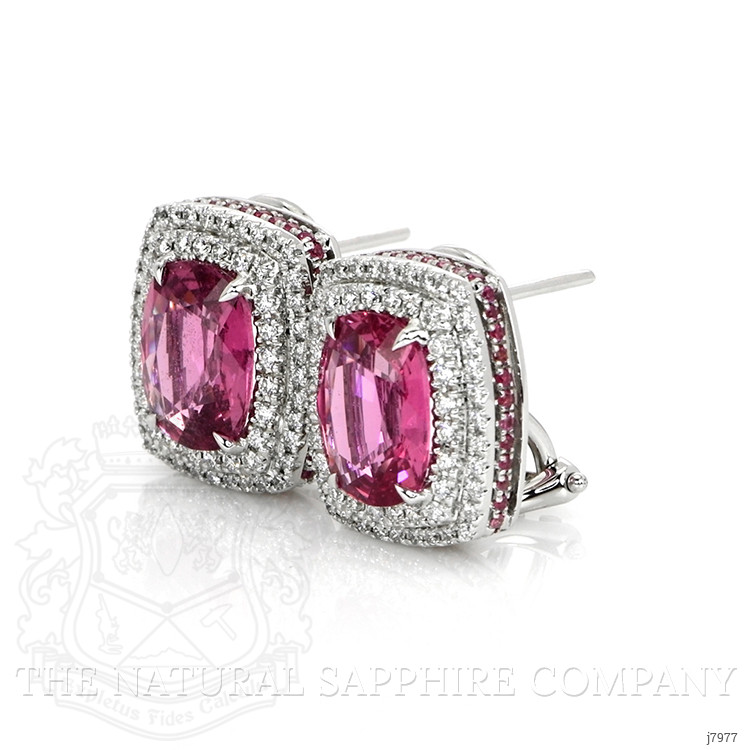 5.50 Ct.Tw. Pink Sapphire and Natural Diamond Pave Earrings, 18K White Gold