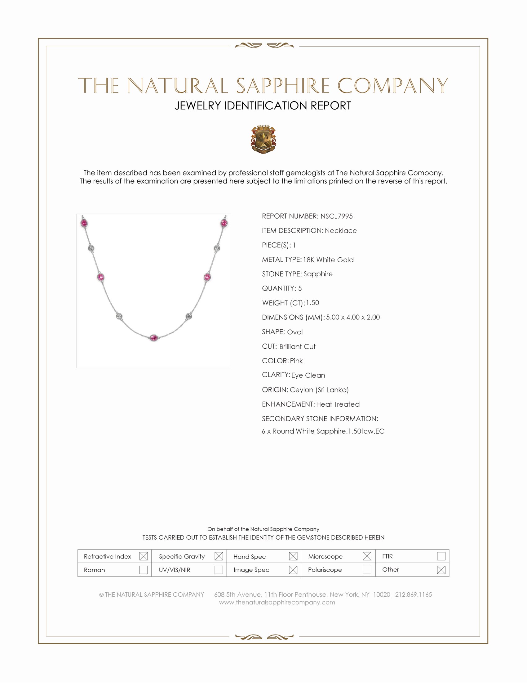 1.50 Ct. Pink Sapphire and White Sapphire Accent Stones Necklace, 18K White Gold