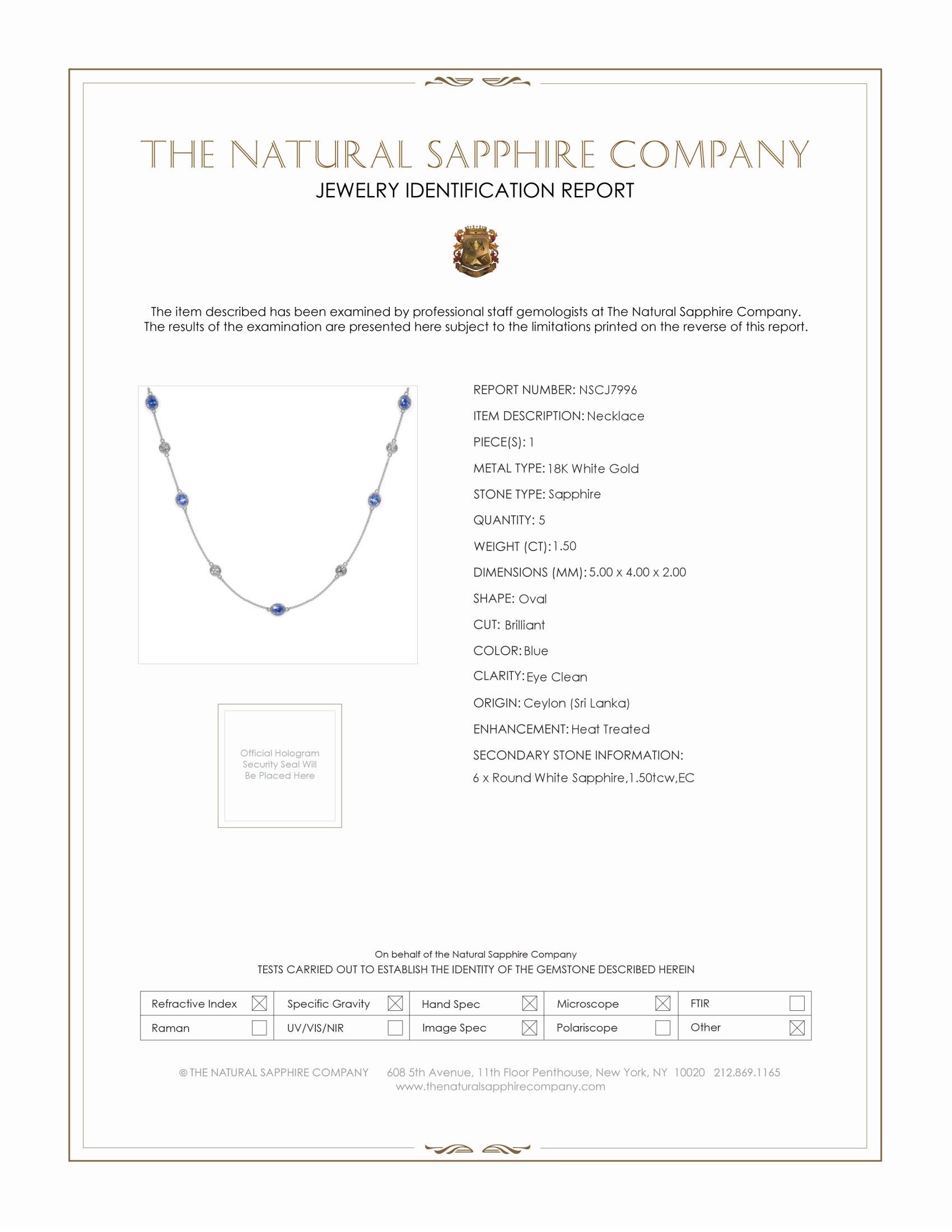 1.50 Ct. Blue Sapphire and White Sapphire Accent Stones Necklace, 18K White Gold