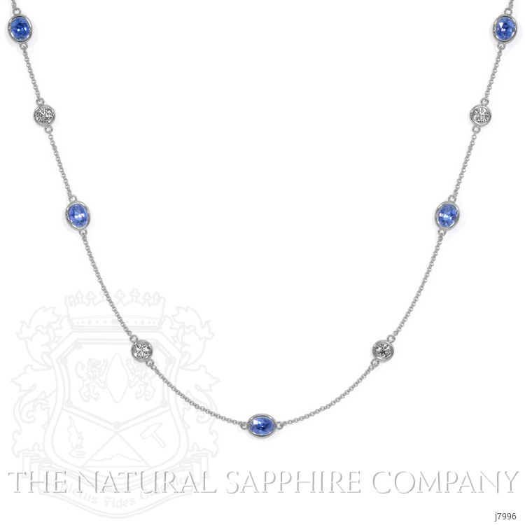 1.50 Ct. Blue Sapphire and White Sapphire Accent Stones Necklace, 18K White Gold